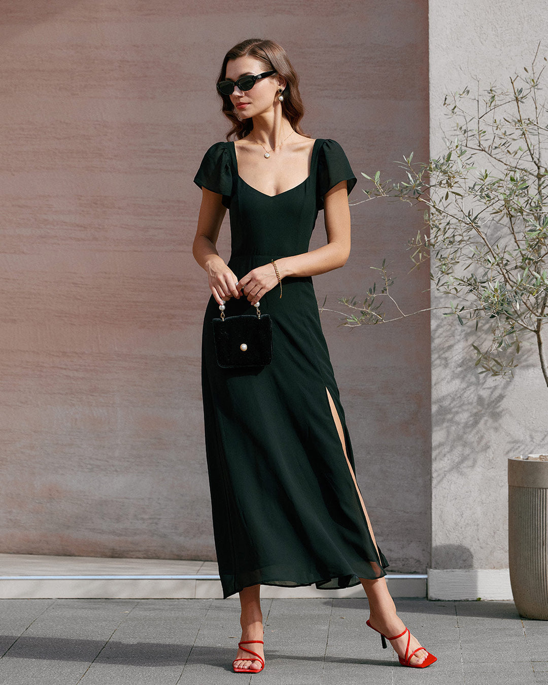 Charice™ | Ausschnitt Chiffon Maxikleid