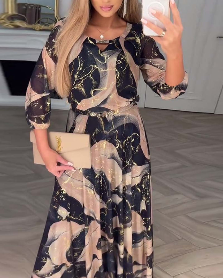 Paisley™ | Kleid Elegant Dreiviertelarm Gedruckte Taille